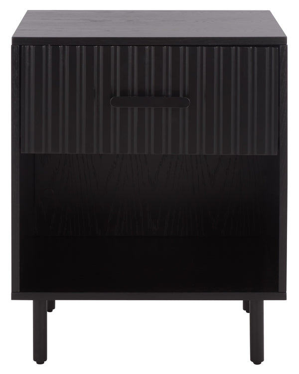 Safavieh Amelin Walnut Veneer Nightstand With Smooth Glide Drawer And Open Shelf For Bedroom BLACK HF1121