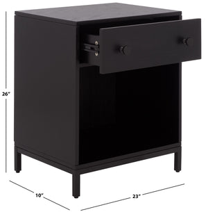 Safavieh Himalay Modern Nightstand With Drawer And Open Shelf In Oak Veneer Acacia Bedroom BLACK HF1140