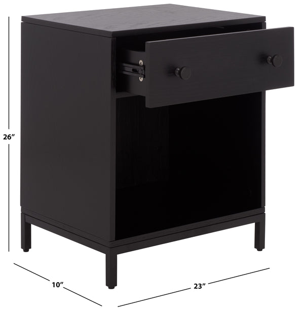 Safavieh Himalay Modern Nightstand With Drawer And Open Shelf In Oak Veneer Acacia Bedroom BLACK HF1140