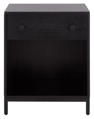 Safavieh Himalay Modern Nightstand With Drawer And Open Shelf In Oak Veneer Acacia Bedroom BLACK HF1140