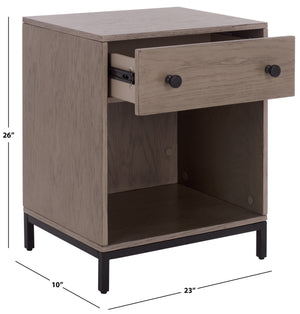 Safavieh Himalay Modern Nightstand With Drawer And Open Shelf In Oak Veneer Acacia Bedroom OAK / BLACK HF1141
