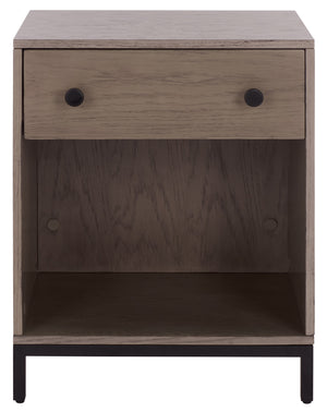 Safavieh Himalay Modern Nightstand With Drawer And Open Shelf In Oak Veneer Acacia Bedroom OAK / BLACK HF1141