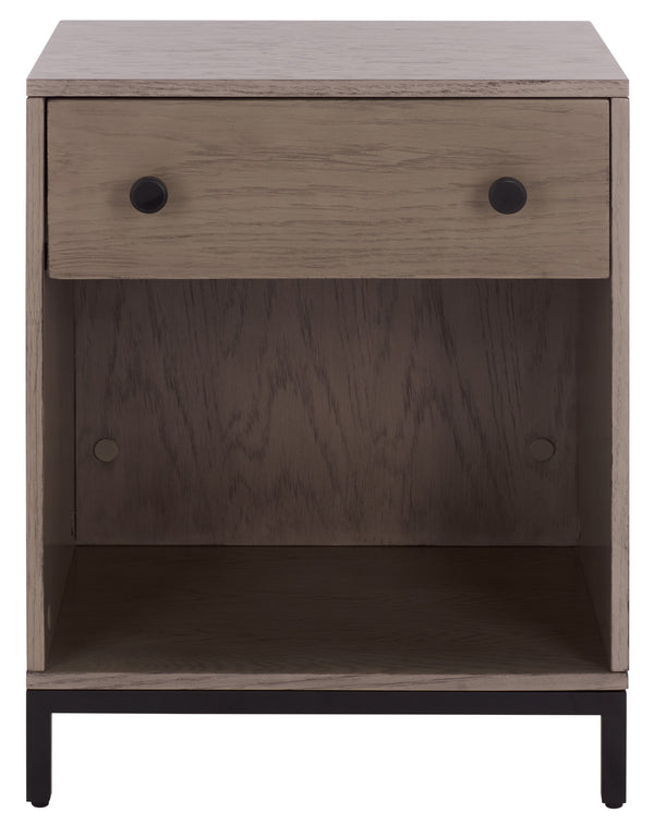 Safavieh Himalay Modern Nightstand With Drawer And Open Shelf In Oak Veneer Acacia Bedroom OAK / BLACK HF1141