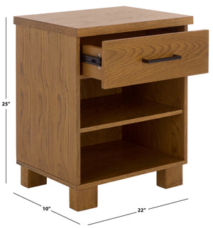 Safavieh Himanshu Oak Veneer Nightstand With Smooth Glide Drawer And Two Open Bedroom Shelves OAK HF1170