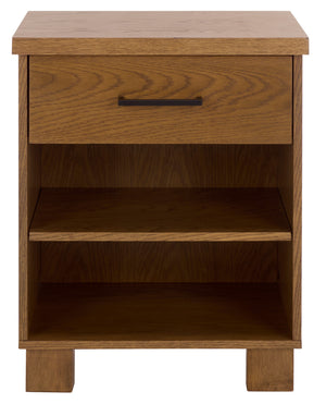 Safavieh Himanshu Oak Veneer Nightstand With Smooth Glide Drawer And Two Open Bedroom Shelves OAK HF1170