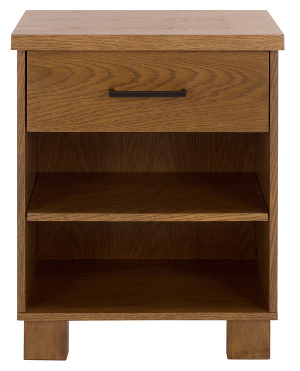Safavieh Himanshu Oak Veneer Nightstand With Smooth Glide Drawer And Two Open Bedroom Shelves OAK HF1170