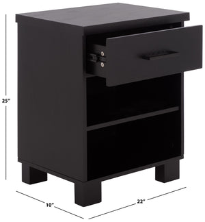 Safavieh Himanshu Oak Veneer Nightstand With Smooth Glide Drawer And Two Open Bedroom Shelves BLACK HF1171