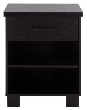 Safavieh Himanshu Oak Veneer Nightstand With Smooth Glide Drawer And Two Open Bedroom Shelves BLACK HF1171
