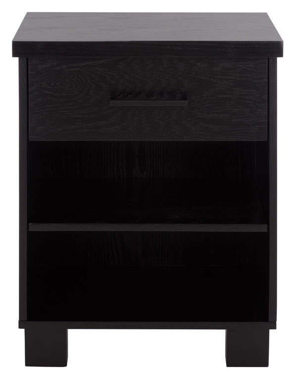 Safavieh Himanshu Oak Veneer Nightstand With Smooth Glide Drawer And Two Open Bedroom Shelves BLACK HF1171