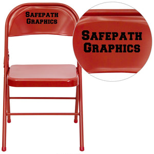 English Elm Personalized HERCULES Series Heavy-Duty Metal Folding Chair with Customizable Back for Events Red HF3-MC-309AS-RED-TXTEMB-VYL-GG
