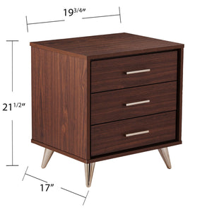 Safavieh Oren 3 Drawer Nightstand With Retro Metallic Legs Two Tone Finish For Modern Bedrooms BROWN HF6843