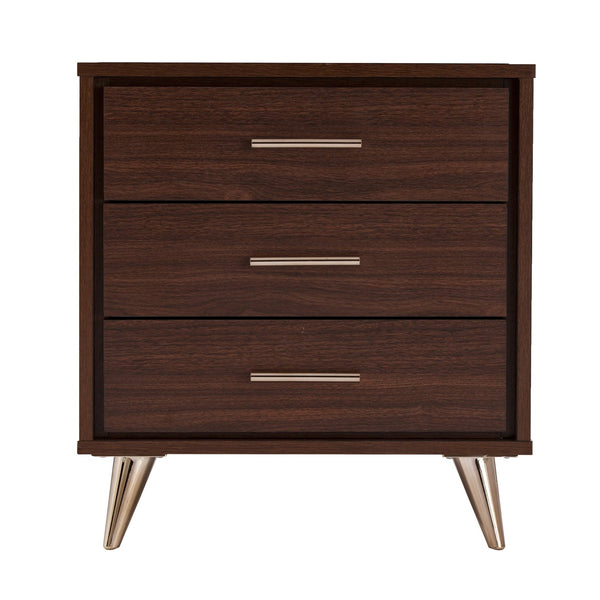 Safavieh Oren 3 Drawer Nightstand With Retro Metallic Legs Two Tone Finish For Modern Bedrooms BROWN HF6843