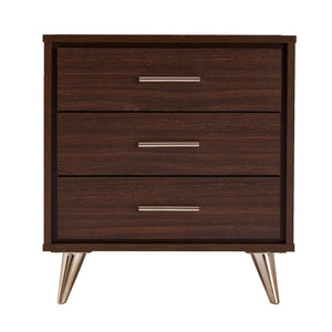 Safavieh Oren 3 Drawer Nightstand With Retro Metallic Legs Two Tone Finish For Modern Bedrooms BROWN HF6843