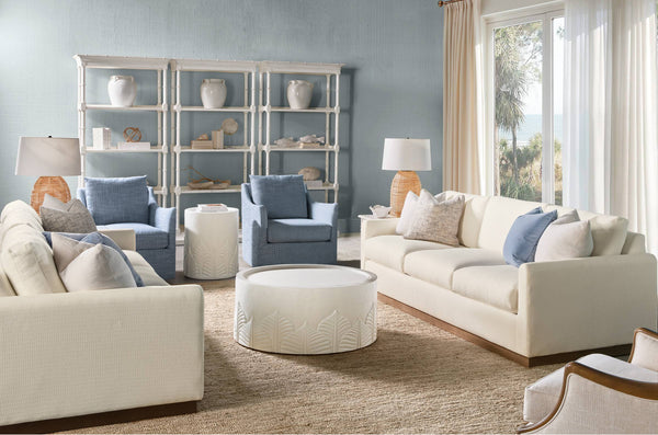 Briggs Bench-crafted Performance Fabric Sofa with Wood Plinth Base for Living Rooms