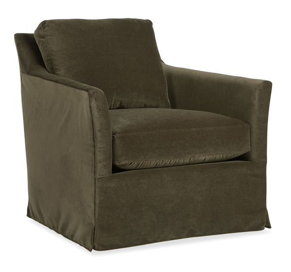 Hooker Furniture Isley Swivel Accent Chair Flared Arms Skirted Base Plush Cushions Bench Made in Usa Chocolate HFCX-1655-009-HD40000-88