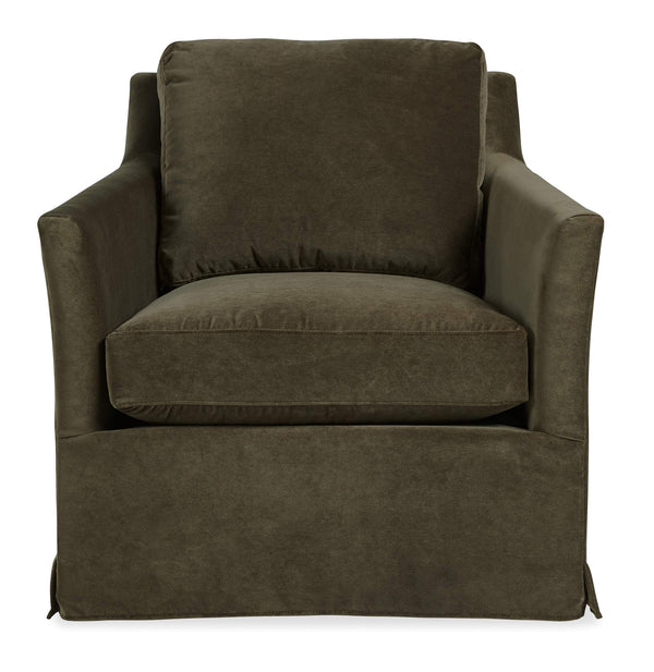 Isley Swivel Accent Chair Flared Arms Skirted Base Plush Cushions Bench Made in Usa