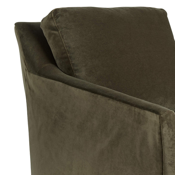 Isley Swivel Accent Chair Flared Arms Skirted Base Plush Cushions Bench Made in Usa