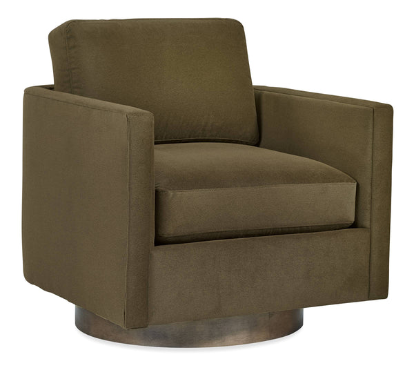 Hooker Furniture Owen Swivel Accent Chair Handcrafted Wood Base Performance Fabric for Modern Living Spaces Marsh HFCX-4749-009-236594-29-NS
