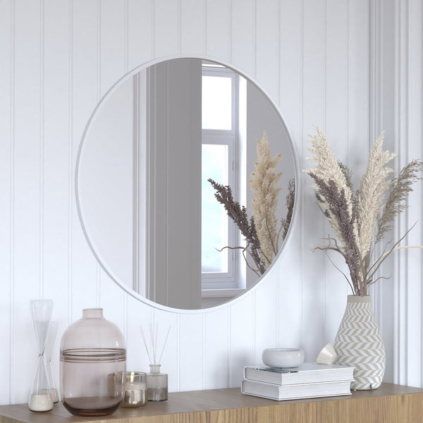 English Elm Julianne Modern Round Wall Mirror - High-Reflectivity Glass, Slim Metal Frame, Versatile for Any Room Silver 30" Round HFKHD-0GD-CRE8-102315-GG