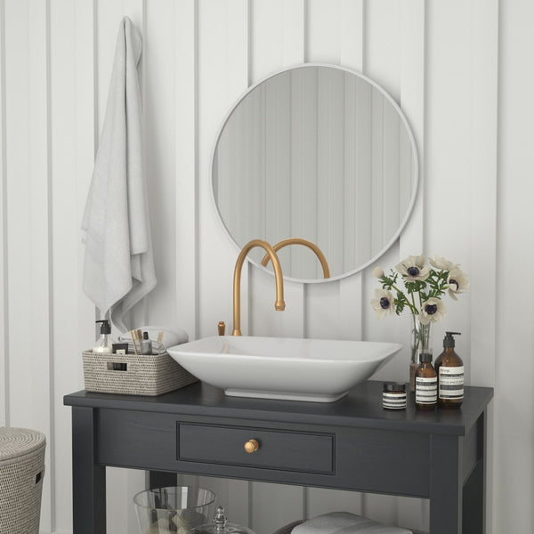 English Elm Julianne Modern Round Wall Mirror - High-Reflectivity Glass, Slim Metal Frame, Versatile for Any Room Silver 30" Round HFKHD-0GD-CRE8-102315-GG