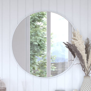 English Elm Julianne Modern Round Wall Mirror - High-Reflectivity Glass, Slim Metal Frame, Versatile for Any Room Silver 30" Round HFKHD-0GD-CRE8-102315-GG