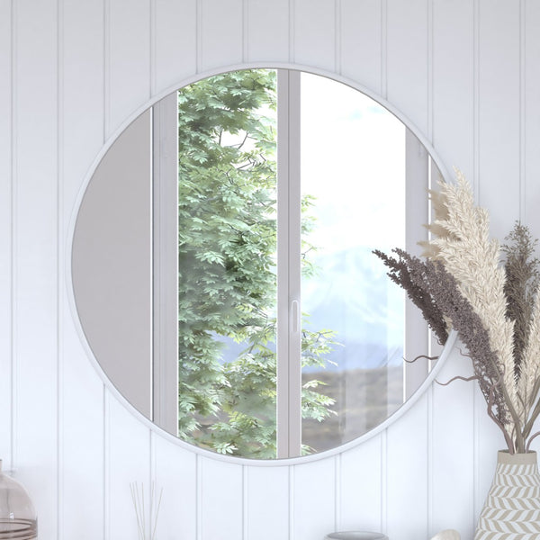 English Elm Julianne Modern Round Wall Mirror - High-Reflectivity Glass, Slim Metal Frame, Versatile for Any Room Silver 30" Round HFKHD-0GD-CRE8-102315-GG