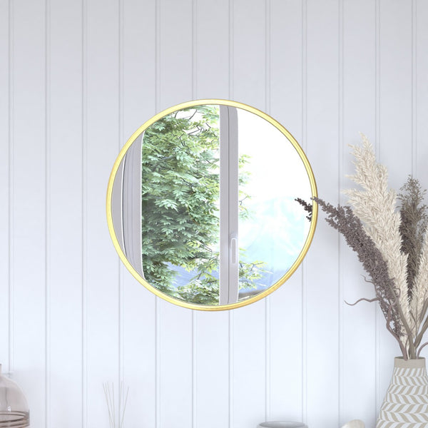 English Elm Julianne Modern Round Wall Mirror - High-Reflectivity Glass, Slim Metal Frame, Versatile for Any Room Gold 20" Round HFKHD-0GD-CRE8-291315-GG