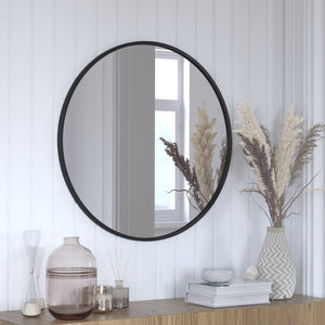 English Elm Julianne Modern Round Wall Mirror - High-Reflectivity Glass, Slim Metal Frame, Versatile for Any Room Black 30" Round HFKHD-0GD-CRE8-812315-GG