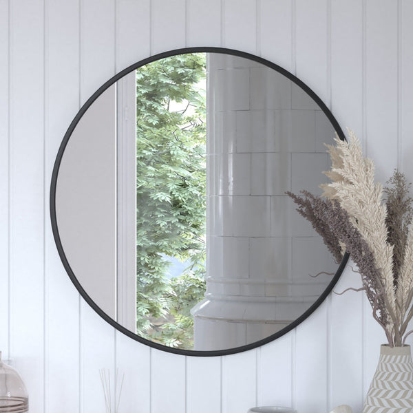 English Elm Julianne Modern Round Wall Mirror - High-Reflectivity Glass, Slim Metal Frame, Versatile for Any Room Black 30" Round HFKHD-0GD-CRE8-812315-GG