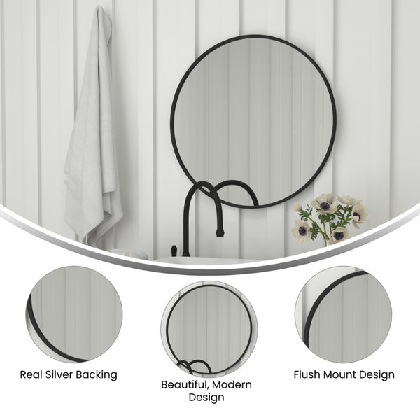 English Elm Julianne Modern Round Wall Mirror - High-Reflectivity Glass, Slim Metal Frame, Versatile for Any Room Black 30" Round HFKHD-0GD-CRE8-812315-GG