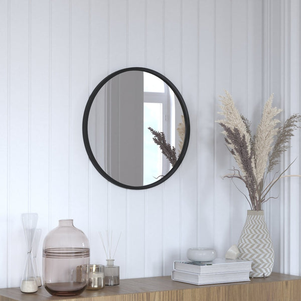 English Elm Julianne Modern Round Wall Mirror - High-Reflectivity Glass, Slim Metal Frame, Versatile for Any Room Black 20" Round HFKHD-0GD-CRE8-981315-GG