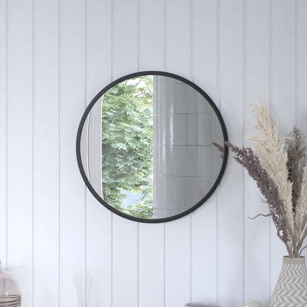 English Elm Julianne Modern Round Wall Mirror - High-Reflectivity Glass, Slim Metal Frame, Versatile for Any Room Black 20" Round HFKHD-0GD-CRE8-981315-GG