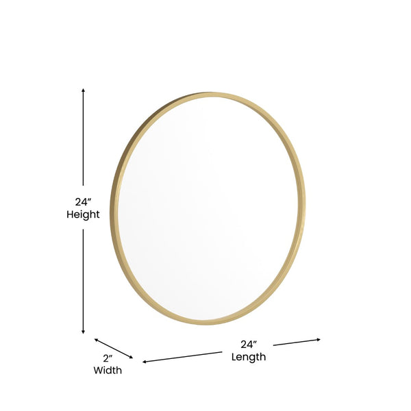 English Elm Julianne Modern Round Wall Mirror - High-Reflectivity Glass, Slim Metal Frame, Versatile for Any Room Gold 24" Round HFKHD-4GD-CRE8-391315-GG