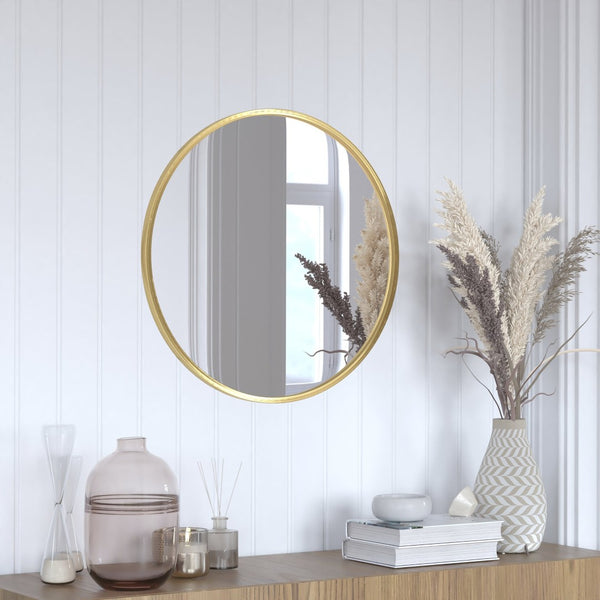 English Elm Julianne Modern Round Wall Mirror - High-Reflectivity Glass, Slim Metal Frame, Versatile for Any Room Gold 24" Round HFKHD-4GD-CRE8-391315-GG