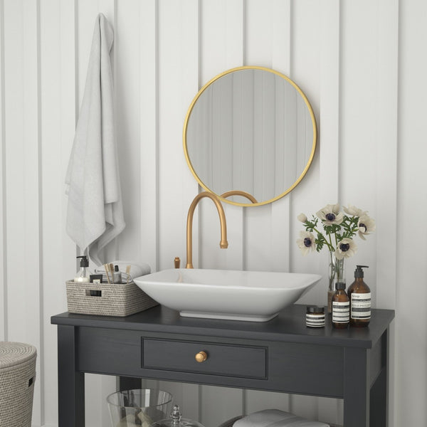 English Elm Julianne Modern Round Wall Mirror - High-Reflectivity Glass, Slim Metal Frame, Versatile for Any Room Gold 24" Round HFKHD-4GD-CRE8-391315-GG