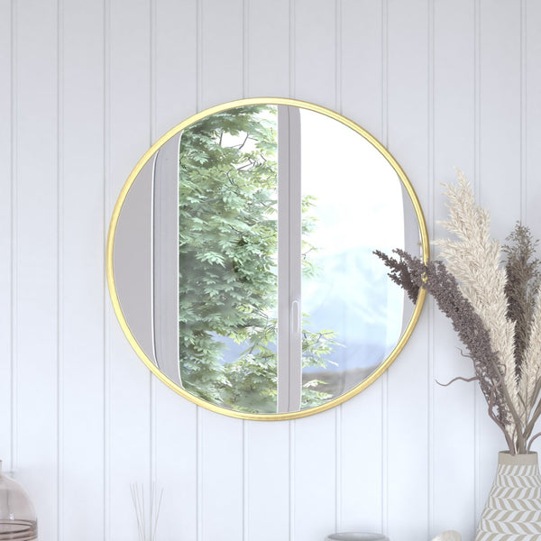 English Elm Julianne Modern Round Wall Mirror - High-Reflectivity Glass, Slim Metal Frame, Versatile for Any Room Gold 24" Round HFKHD-4GD-CRE8-391315-GG