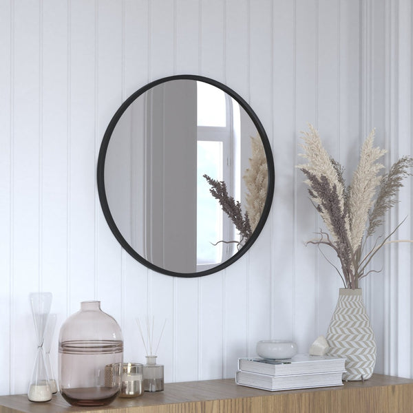 English Elm Julianne Modern Round Wall Mirror - High-Reflectivity Glass, Slim Metal Frame, Versatile for Any Room Black 24" Round HFKHD-4GD-CRE8-712315-GG