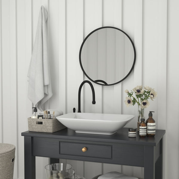 English Elm Julianne Modern Round Wall Mirror - High-Reflectivity Glass, Slim Metal Frame, Versatile for Any Room Black 24" Round HFKHD-4GD-CRE8-712315-GG