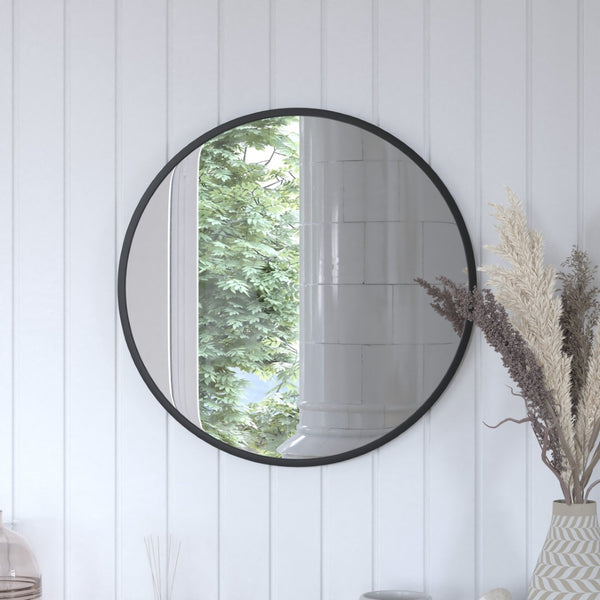 English Elm Julianne Modern Round Wall Mirror - High-Reflectivity Glass, Slim Metal Frame, Versatile for Any Room Black 24" Round HFKHD-4GD-CRE8-712315-GG