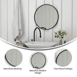 English Elm Julianne Modern Round Wall Mirror - High-Reflectivity Glass, Slim Metal Frame, Versatile for Any Room Black 24" Round HFKHD-4GD-CRE8-712315-GG