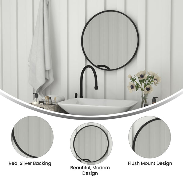 English Elm Julianne Modern Round Wall Mirror - High-Reflectivity Glass, Slim Metal Frame, Versatile for Any Room Black 24" Round HFKHD-4GD-CRE8-712315-GG