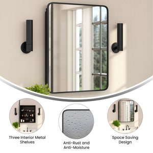 English Elm Jolie 24" x 30" Recessed Bathroom Medicine Cabinet with Rounded Beveled Mirror & Three Shelves Black HFKHD-FM23C0401-L-BLK-GG