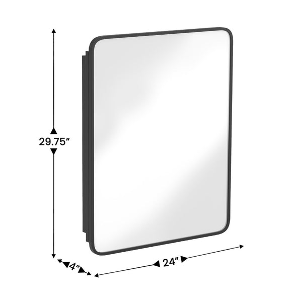 English Elm Jolie 24" x 30" Recessed Bathroom Medicine Cabinet with Rounded Beveled Mirror & Three Shelves Black HFKHD-FM23C0401-L-BLK-GG