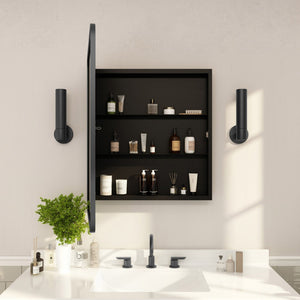 English Elm Jolie 24" x 30" Recessed Bathroom Medicine Cabinet with Rounded Beveled Mirror & Three Shelves Black HFKHD-FM23C0401-L-BLK-GG