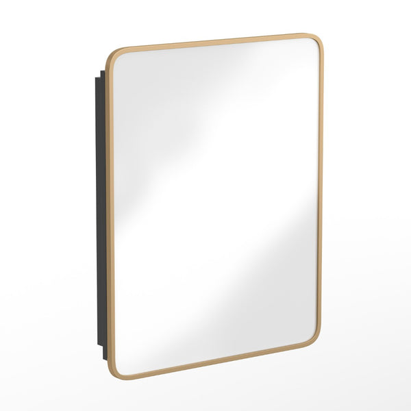 English Elm Jolie 24" x 30" Recessed Bathroom Medicine Cabinet with Rounded Beveled Mirror & Three Shelves Gold HFKHD-FM23C0401-L-GLD-GG