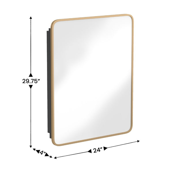 English Elm Jolie 24" x 30" Recessed Bathroom Medicine Cabinet with Rounded Beveled Mirror & Three Shelves Gold HFKHD-FM23C0401-L-GLD-GG