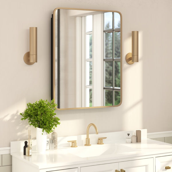 English Elm Jolie 24" x 30" Recessed Bathroom Medicine Cabinet with Rounded Beveled Mirror & Three Shelves Gold HFKHD-FM23C0401-L-GLD-GG