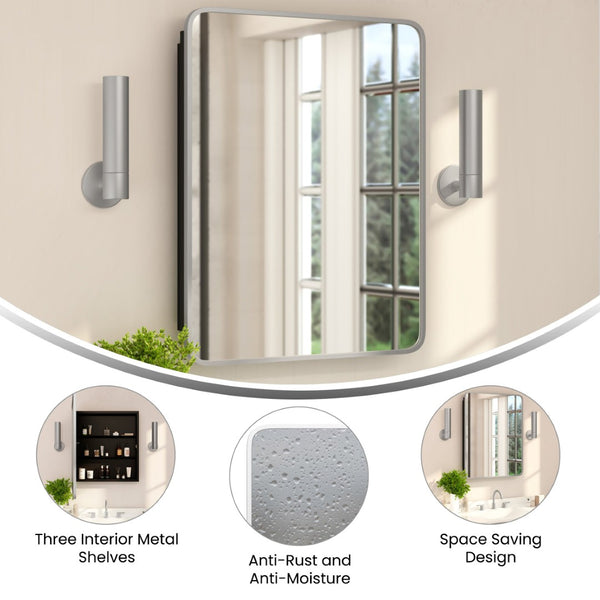 English Elm Jolie 24" x 30" Recessed Bathroom Medicine Cabinet with Rounded Beveled Mirror & Three Shelves Silver HFKHD-FM23C0401-L-SLV-GG