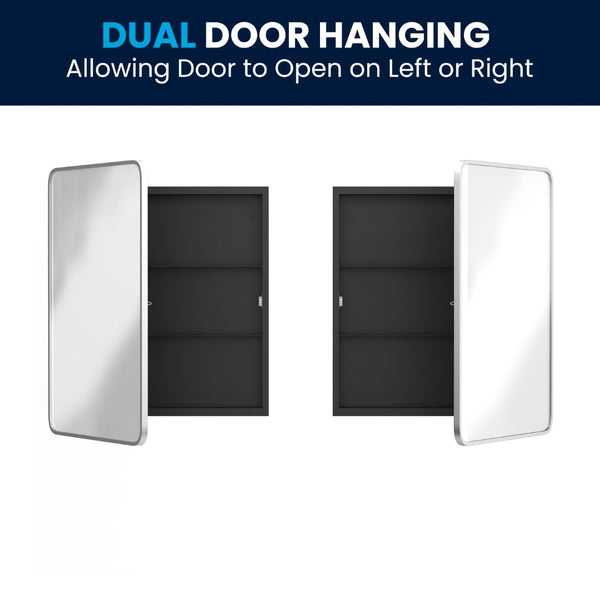 English Elm Jolie 24" x 30" Recessed Bathroom Medicine Cabinet with Rounded Beveled Mirror & Three Shelves Silver HFKHD-FM23C0401-L-SLV-GG