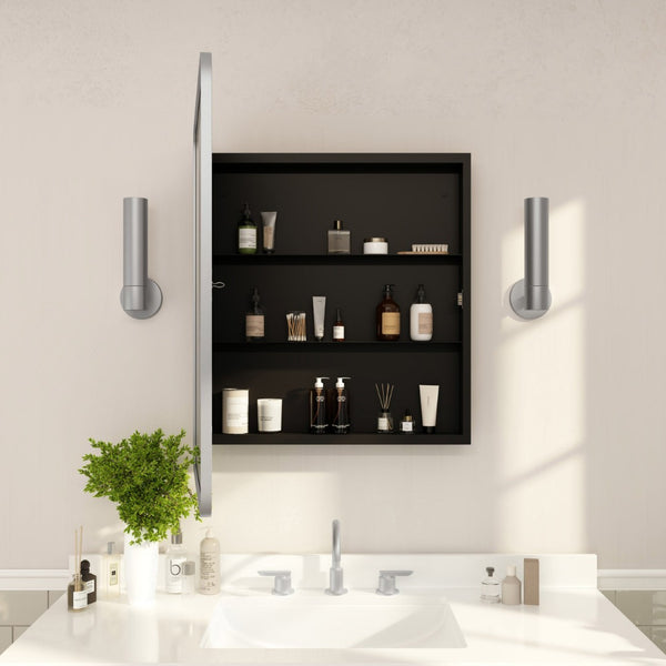 English Elm Jolie 24" x 30" Recessed Bathroom Medicine Cabinet with Rounded Beveled Mirror & Three Shelves Silver HFKHD-FM23C0401-L-SLV-GG